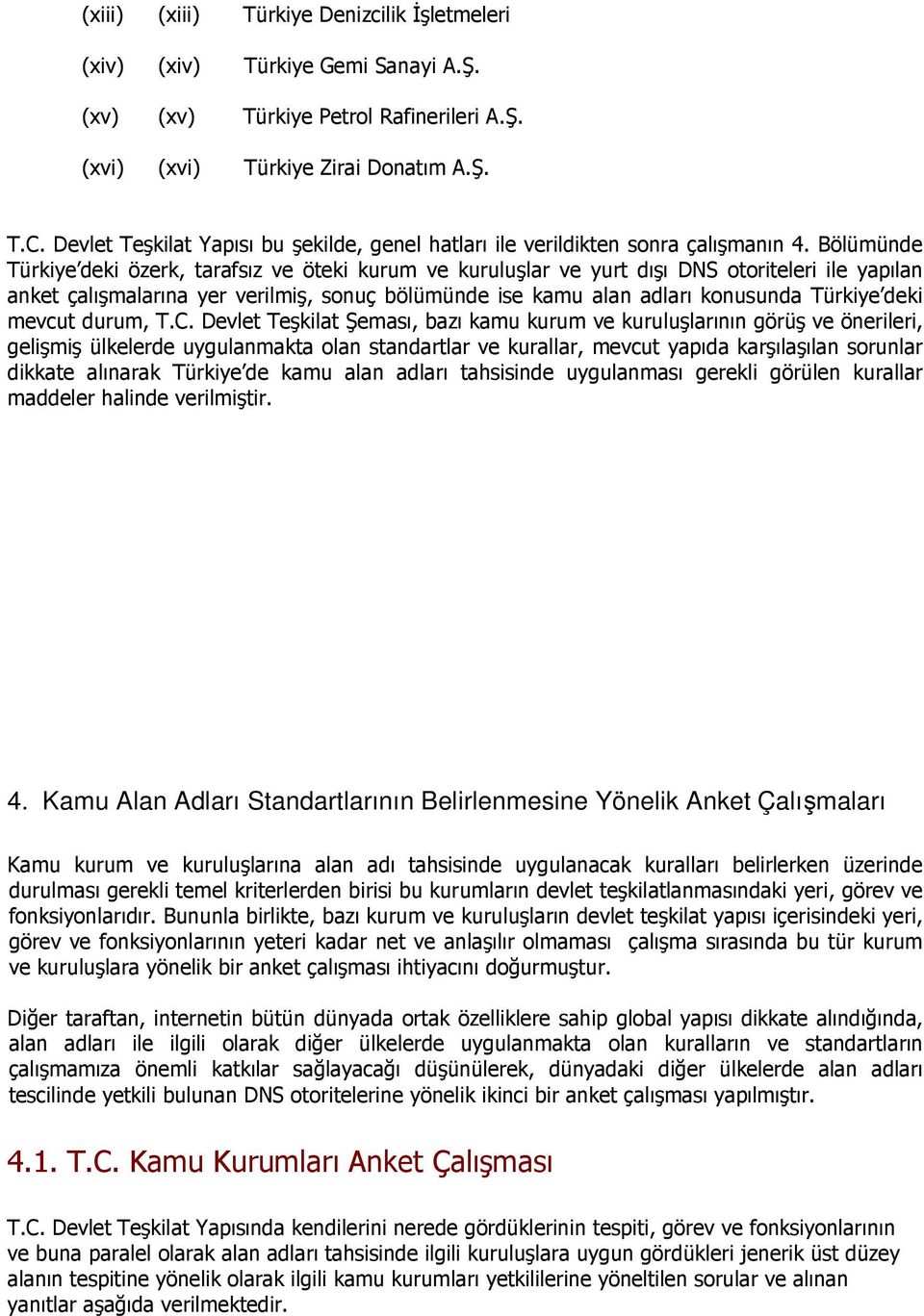 Bölümünde Türkiye deki özerk, tarafsız ve öteki kurum ve kuruluşlar ve yurt dışı DNS otoriteleri ile yapılan anket çalışmalarına yer verilmiş, sonuç bölümünde ise kamu alan adları konusunda Türkiye