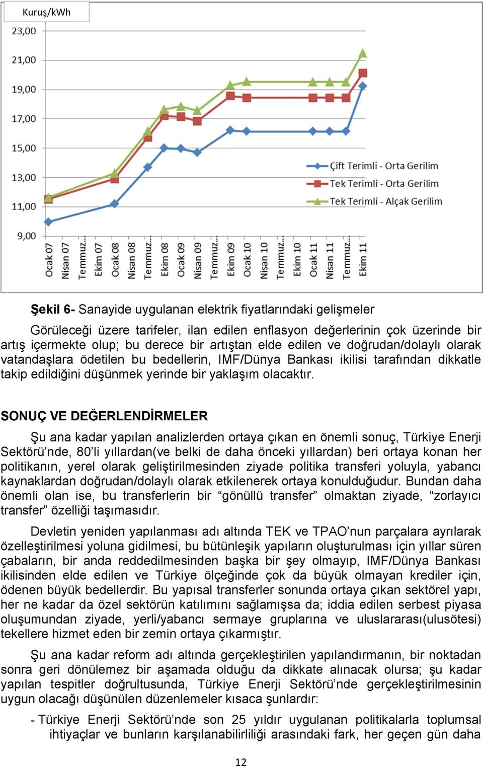 SONUÇ VE DEĞERLENDİRMELER Şu ana kadar yapılan analizlerden ortaya çıkan en önemli sonuç, Türkiye Enerji Sektörü nde, 80 li yıllardan(ve belki de daha önceki yıllardan) beri ortaya konan her