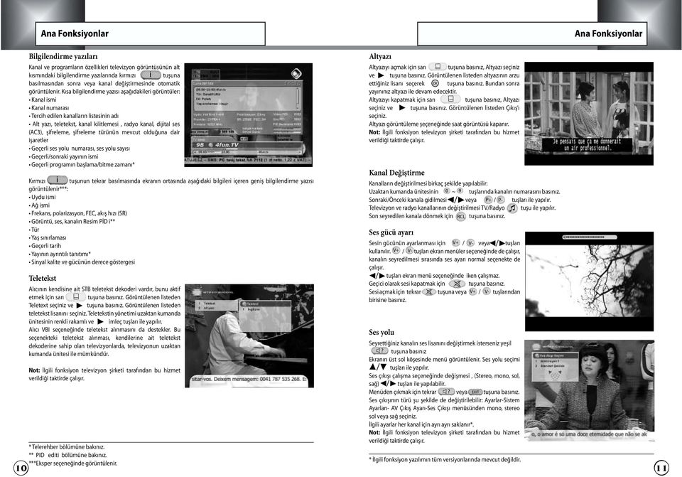 Kısa blglendrme yazısı aşağıdakler görüntüler: Kanal sm Kanal numarası Terch edlen kanalların lstesnn adı Alt yazı, teletekst, kanal kltlemes, radyo kanal, djtal ses (AC3), şfreleme, şfreleme türünün