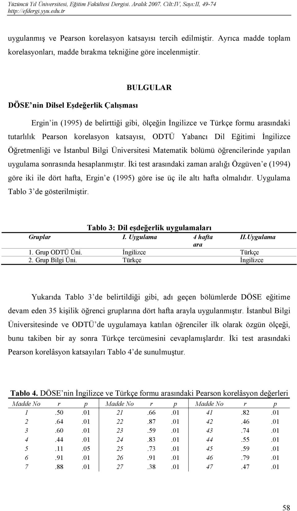 İngilizce Öğretmenliği ve İstanbul Bilgi Üniversitesi Matematik bölümü öğrencilerinde yapılan uygulama sonrasında hesaplanmıştır.