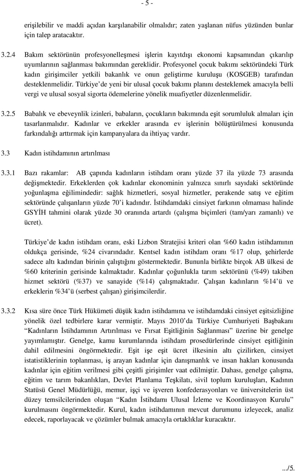 Profesyonel çocuk bakımı sektöründeki Türk kadın girişimciler yetkili bakanlık ve onun geliştirme kuruluşu (KOSGEB) tarafından desteklenmelidir.