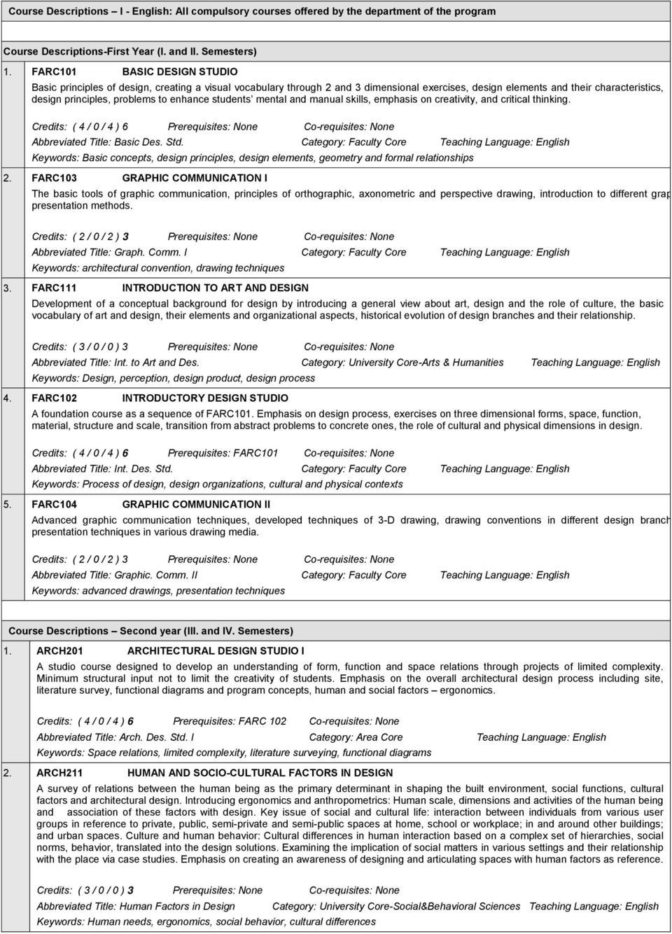 enhance students mental and manual skills, emphasis on creativity, and critical thinking. Credits: ( 4 / 0 / 4 ) 6 Prerequisites: None Co-requisites: None Abbreviated Title: Basic Des. Std.