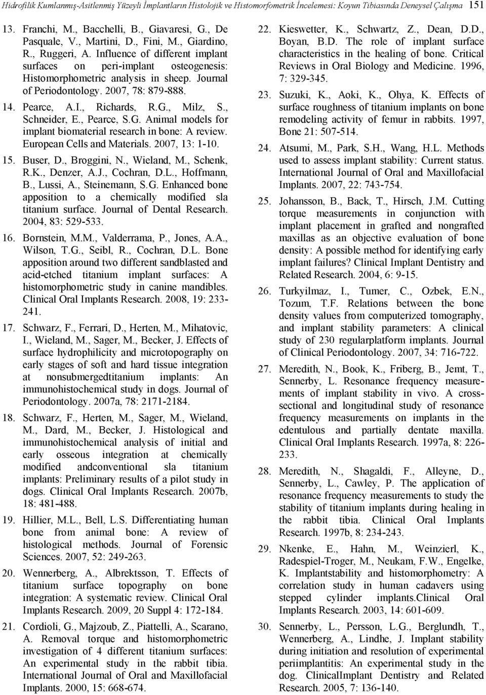 2007, 78: 879-888. 14. Pearce, A.I., Richards, R.G., Milz, S., Schneider, E., Pearce, S.G. Animal models for implant biomaterial research in bone: A review. European Cells and Materials.