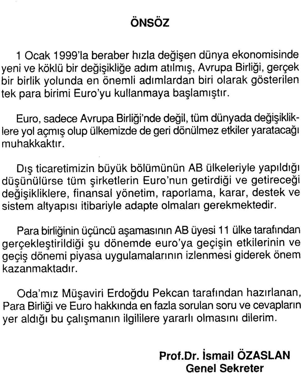 Dış ticaretimizin büyük bölümünün AB ülkeleriyle yapıldığı düşünülürse tüm şirketlerin Euro'nun getirdiği ve getireceği değişikliklere, finansai yönetim, raporlama, karar, destek ve sistem altyapısı