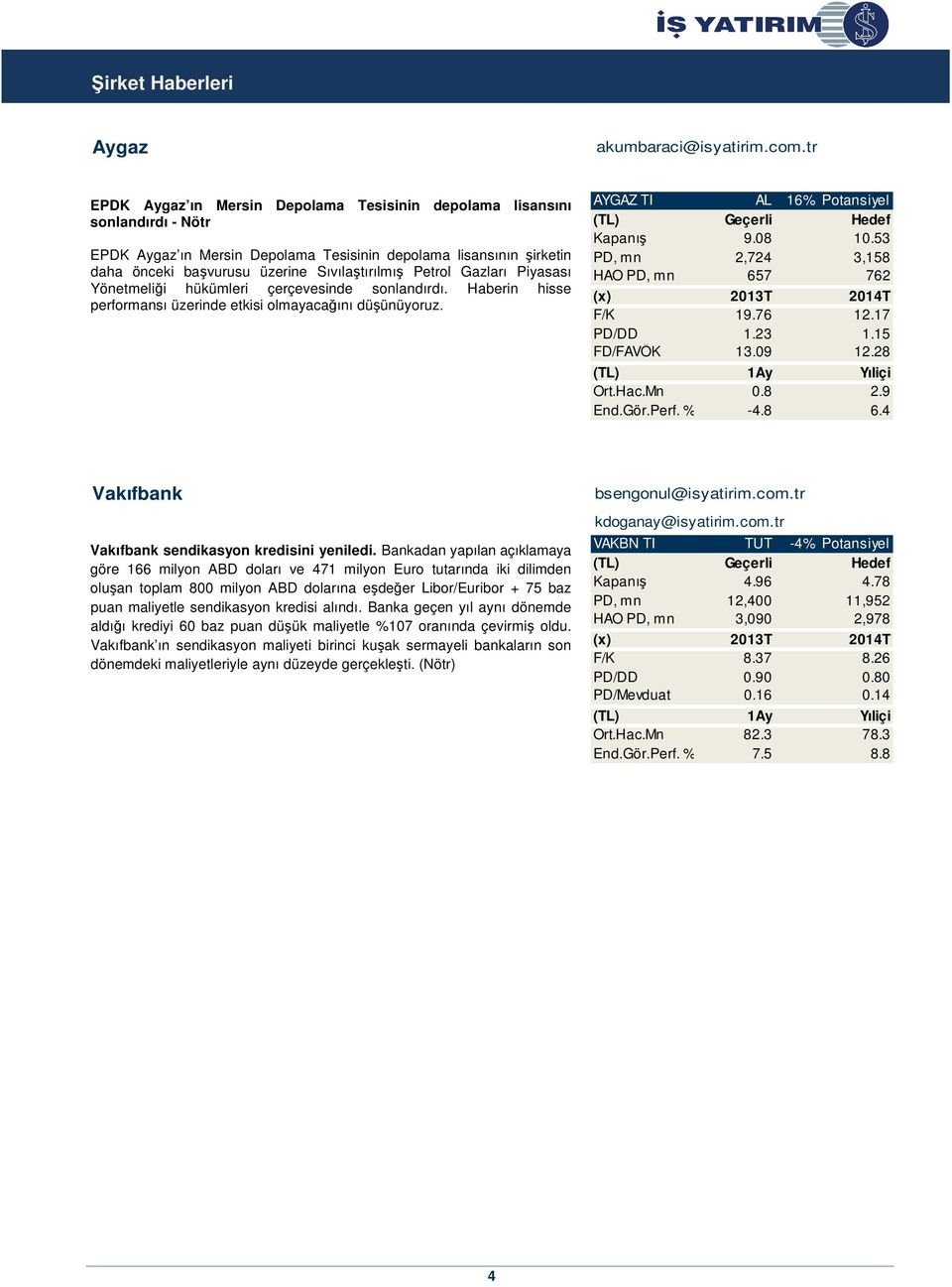 Petrol Gazları Piyasası Yönetmeliği hükümleri çerçevesinde sonlandırdı. Haberin hisse performansı üzerinde etkisi olmayacağını düşünüyoruz. AYGAZ TI AL 16% Potansiyel Kapanış 9.08 10.