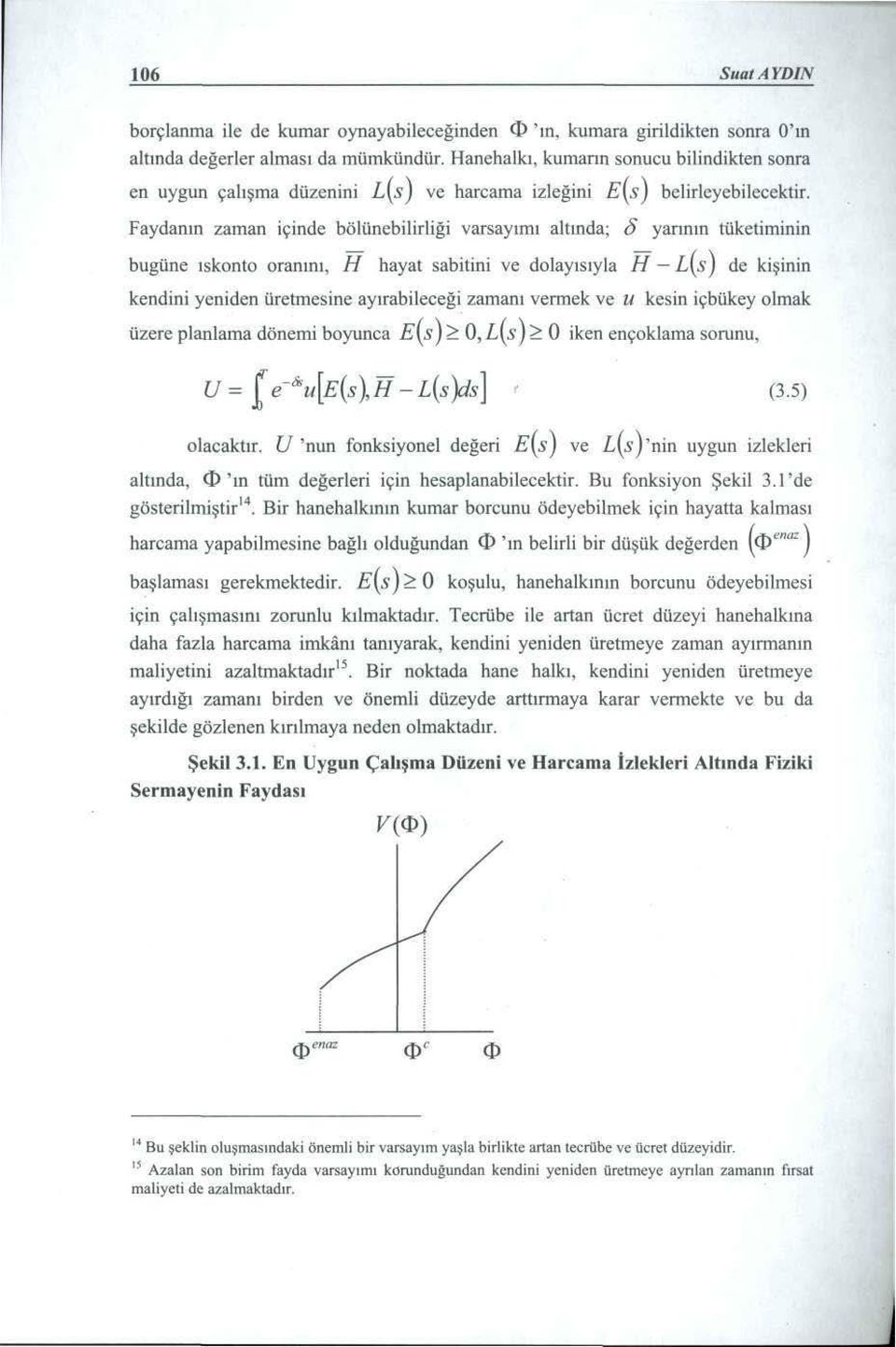 Faydanın zaman içinde bölünebilirliği varsayımı altında; 8 yarının tüketiminin bugüne ıskon to oranını, H hayat sabitini ve dolayısıyla H - L(s) de kişinin kendini yeniden üretmesine ayırabileceği