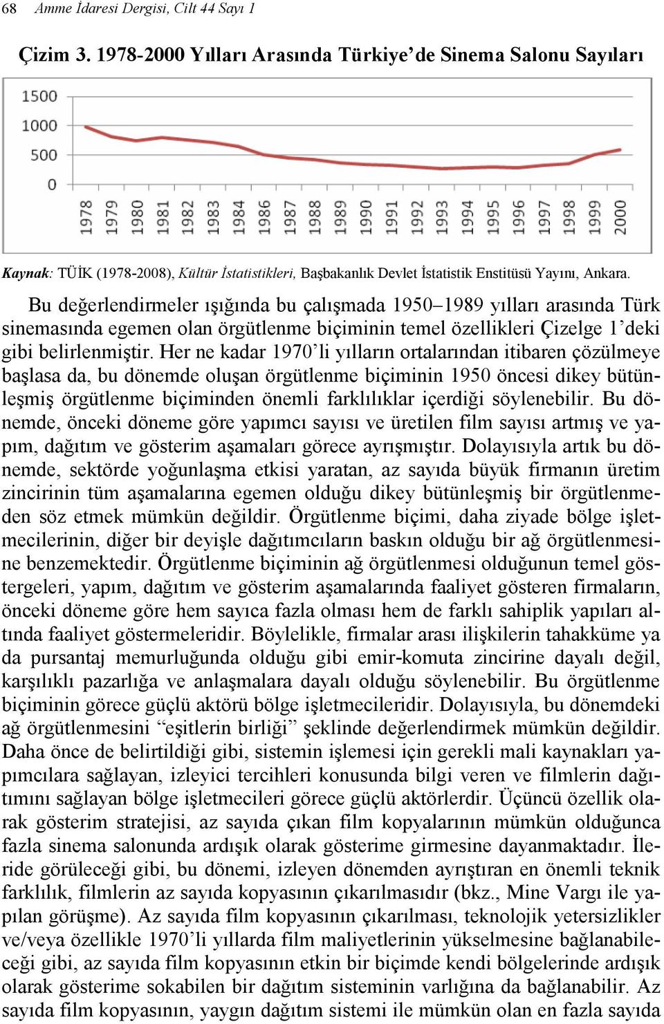 Bu değerlendirmeler ışığında bu çalışmada 1950 1989 yılları arasında Türk sinemasında egemen olan örgütlenme biçiminin temel özellikleri Çizelge 1 deki gibi belirlenmiştir.