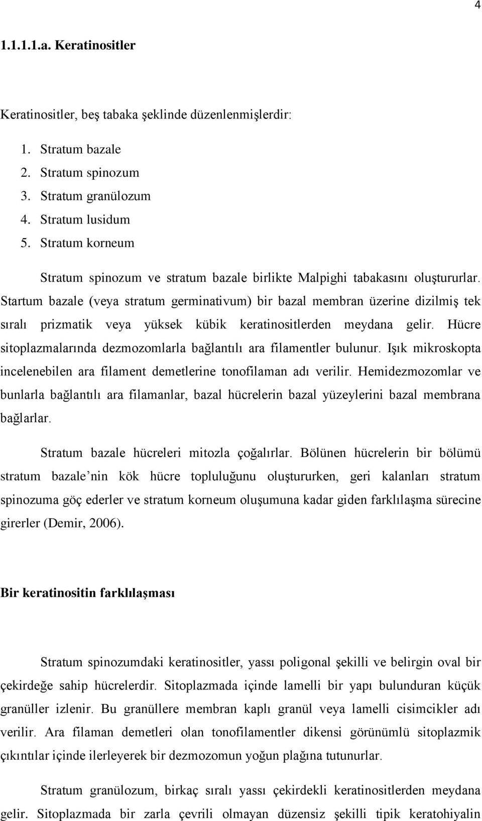 Startum bazale (veya stratum germinativum) bir bazal membran üzerine dizilmiģ tek sıralı prizmatik veya yüksek kübik keratinositlerden meydana gelir.