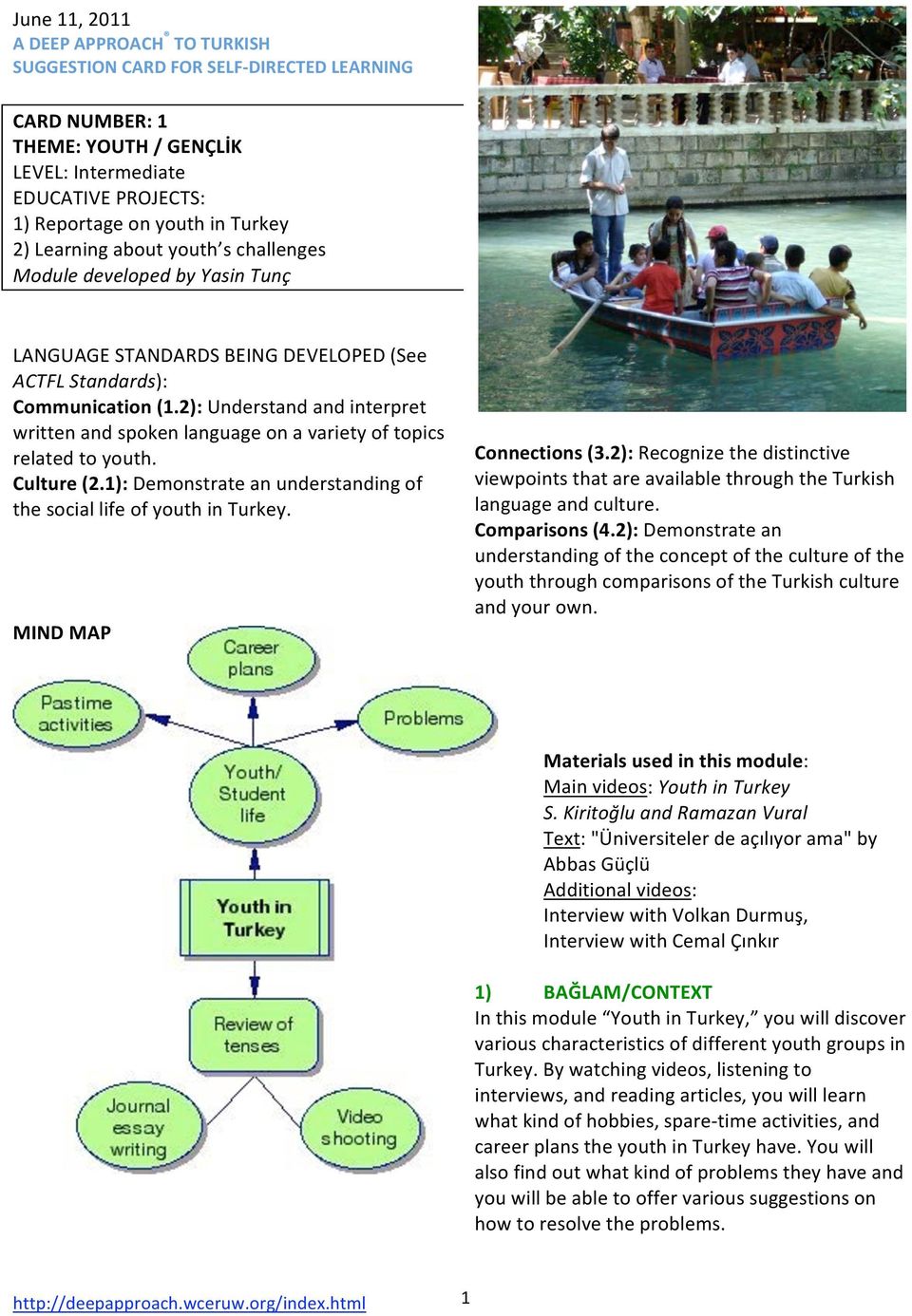 Culture(2.1):Demonstrateanunderstandingof thesociallifeofyouthinturkey. MINDMAP Connections(3.2):Recognizethedistinctive viewpointsthatareavailablethroughtheturkish languageandculture. Comparisons(4.