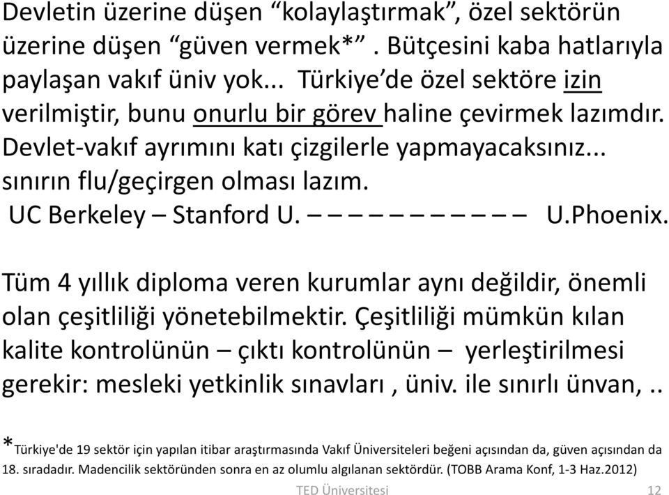 UC Berkeley Stanford U. U.Phoenix. Tüm 4 yıllık diploma veren kurumlar aynı değildir, önemli olan çeşitliliği yönetebilmektir.