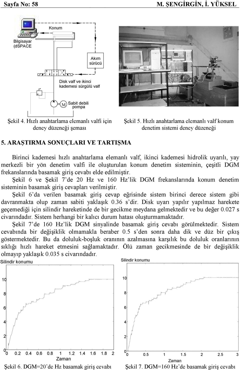 ARAŞTIRMA SONUÇLARI VE TARTIŞMA Birinci kademesi hızlı anahtarlama elemanlı valf, ikinci kademesi hidrolik uyarılı, yay merkezli bir yön denetim valfi ile oluşturulan konum denetim sisteminin,