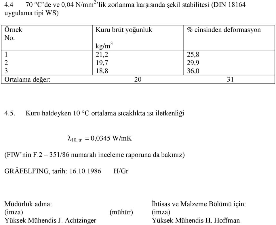 8 29,9 36,0 Ortalama değer: 20 31 4.5. Kuru haldeyken 10 C ortalama sıcaklıkta ısı iletkenliği 10, tr = 0,0345 W/mK (FIW nin F.