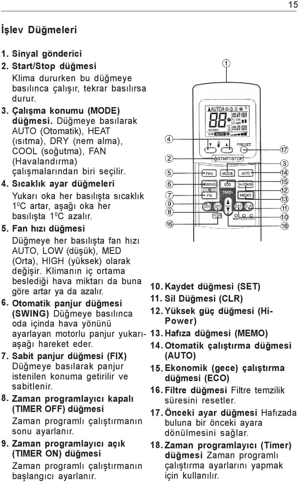 Sýcaklýk ayar düðmeleri Yukarý oka her basýlýþta sýcaklýk 1 0 C artar, aþaðý oka her basýlýþta 1 0 C azalýr.