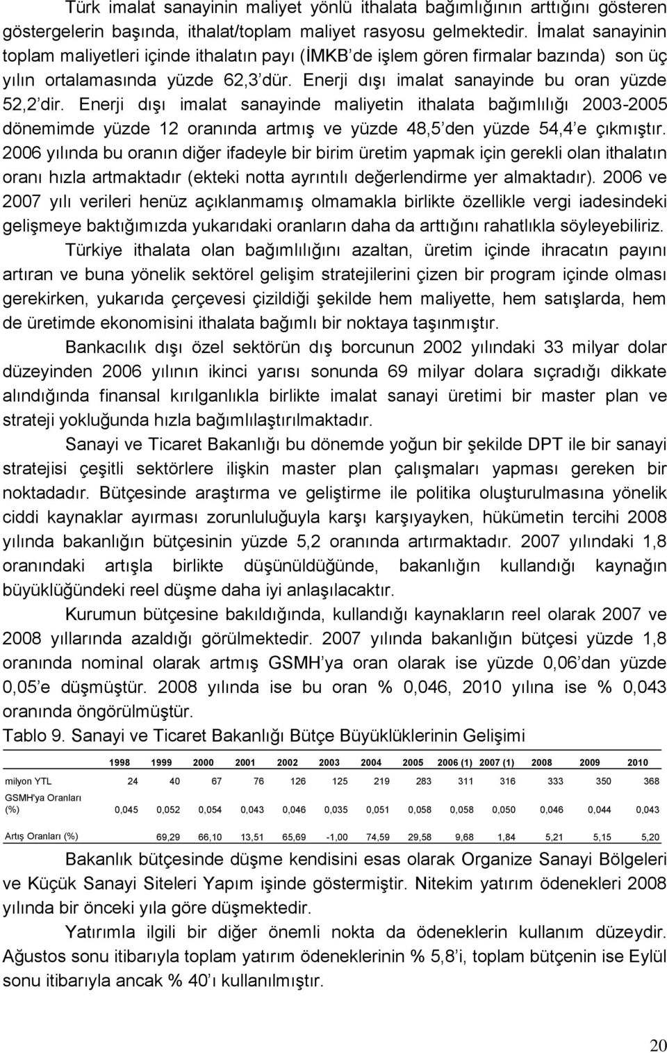 Enerji dıģı imalat sanayinde maliyetin ithalata bağımlılığı 2003-2005 dönemimde yüzde 12 oranında artmıģ ve yüzde 48,5 den yüzde 54,4 e çıkmıģtır.