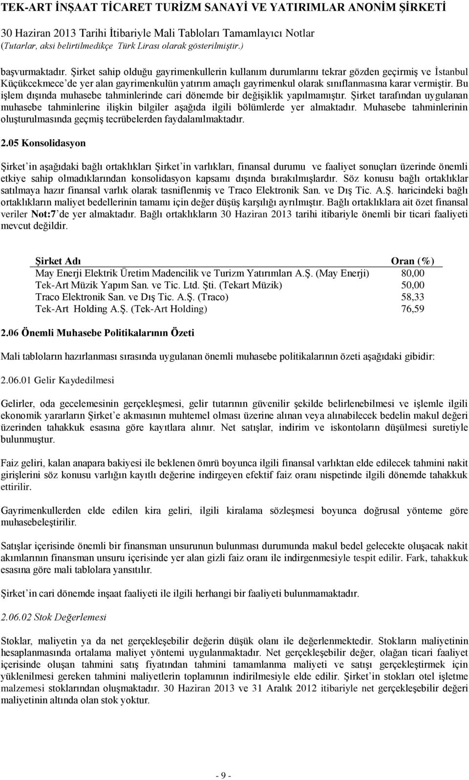 Bu işlem dışında muhasebe tahminlerinde cari dönemde bir değişiklik yapılmamıştır. Şirket tarafından uygulanan muhasebe tahminlerine ilişkin bilgiler aşağıda ilgili bölümlerde yer almaktadır.