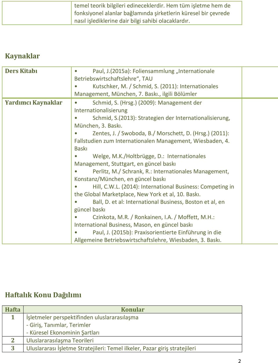 , ilgili Bölümler Yardımcı Kaynaklar Schmid, S. (Hrsg.) (2009): Management der Internationalisierung Schmid, S.(2013): Strategien der Internationalisierung, München, 3. Baskı. Zentes, J. / Swoboda, B.