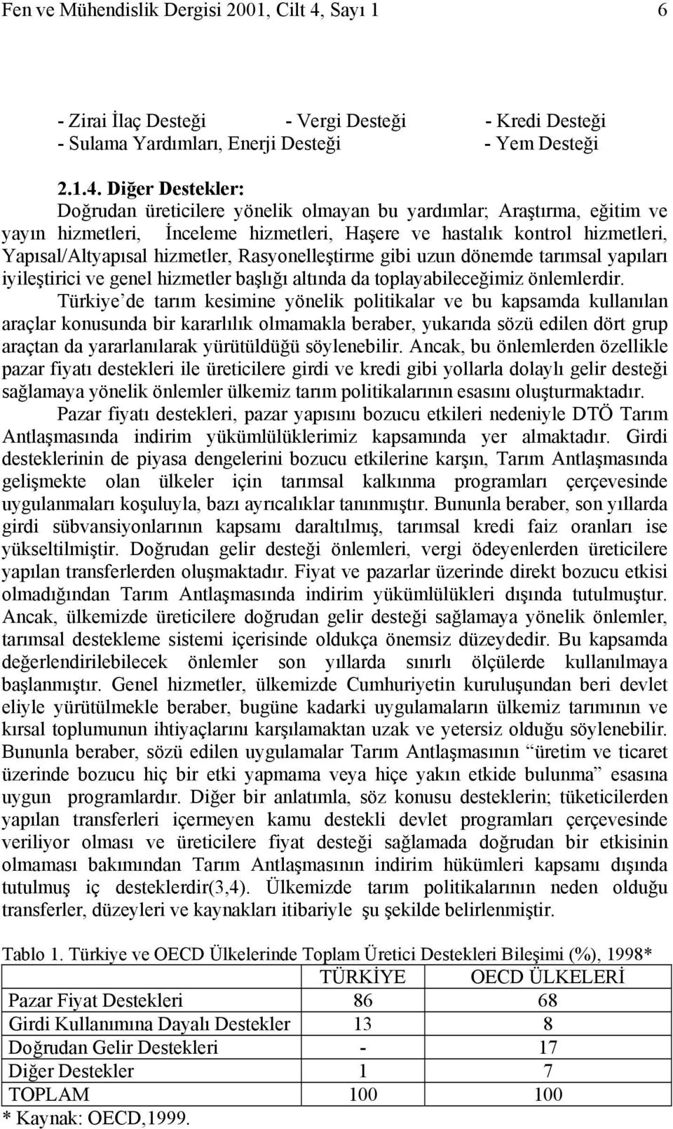 Diğer Destekler: Doğrudan üreticilere yönelik olmayan bu yardımlar; Araştırma, eğitim ve yayın hizmetleri, İnceleme hizmetleri, Haşere ve hastalık kontrol hizmetleri, Yapısal/Altyapısal hizmetler,