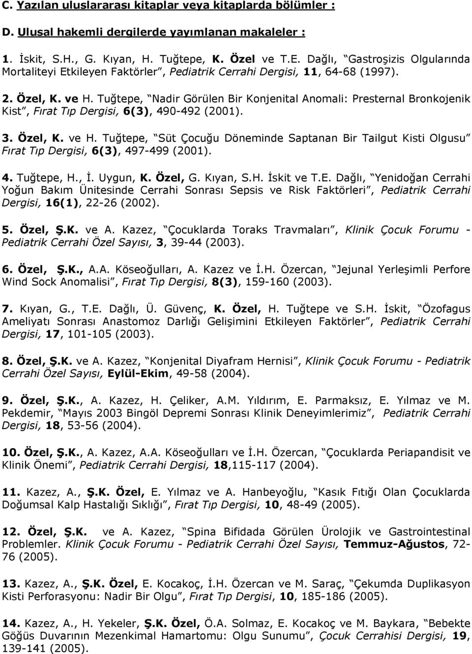 Tuğtepe, Nadir Görülen Bir Konjenital Anomali: Presternal Bronkojenik Kist, Fırat Tıp Dergisi, 6(3), 490-492 (2001). 3. Özel, K. ve H.