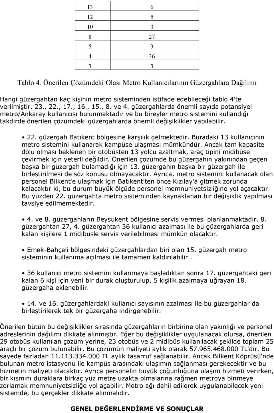 güzergahlarda önemli sayıda potansiyel metro/ankaray kullanıcısı bulunmaktadır ve bu bireyler metro sistemini kullandığı takdirde önerilen çözümdeki güzergahlarda önemli değişiklikler yapılabilir. 22.