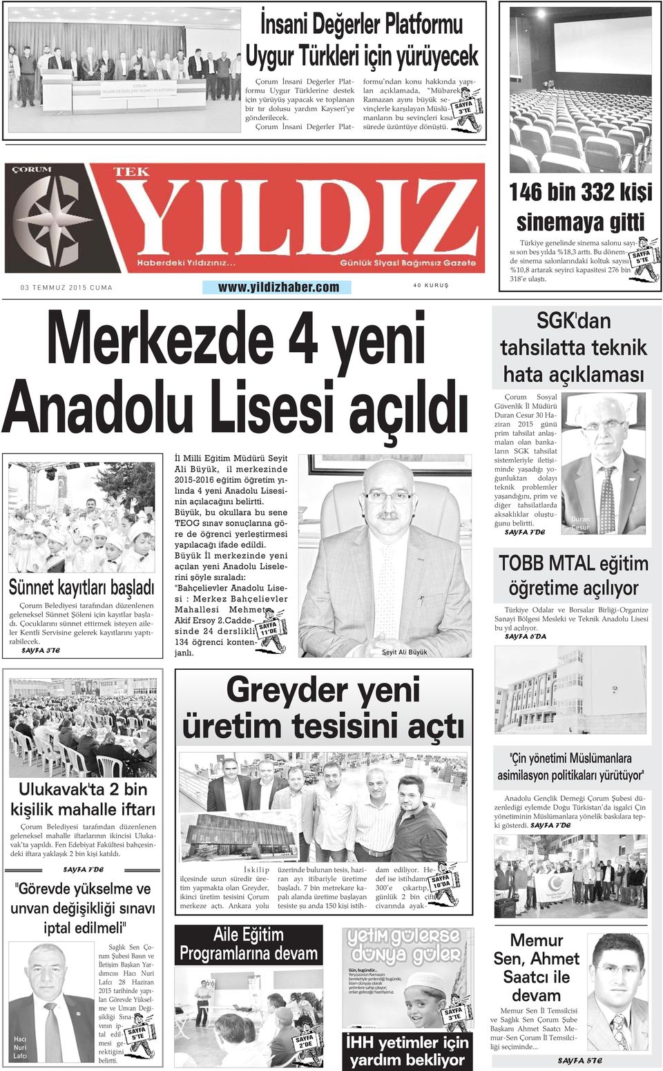 3 TE 40 KURUÞ 03 TEMMUZ 2015 CUMA www.yildizhaber.