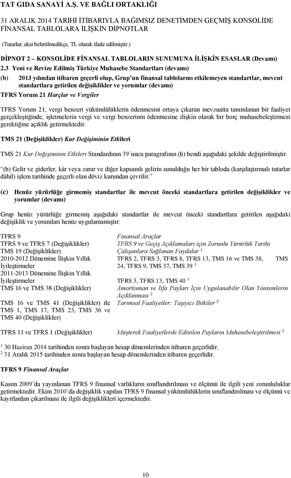 değişiklikler ve yorumlar (devamı) TFRS Yorum 21 Harçlar ve Vergiler TFRS Yorum 21, vergi benzeri yükümlülüklerin ödenmesini ortaya çıkaran mevzuatta tanımlanan bir faaliyet gerçekleştiğinde,