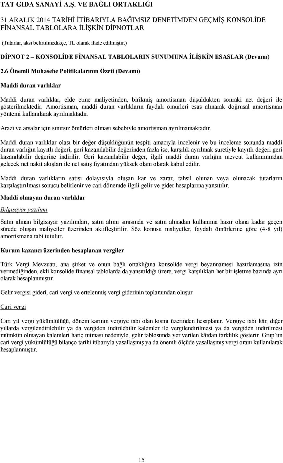 Amortisman, maddi duran varlıkların faydalı ömürleri esas alınarak doğrusal amortisman yöntemi kullanılarak ayrılmaktadır.