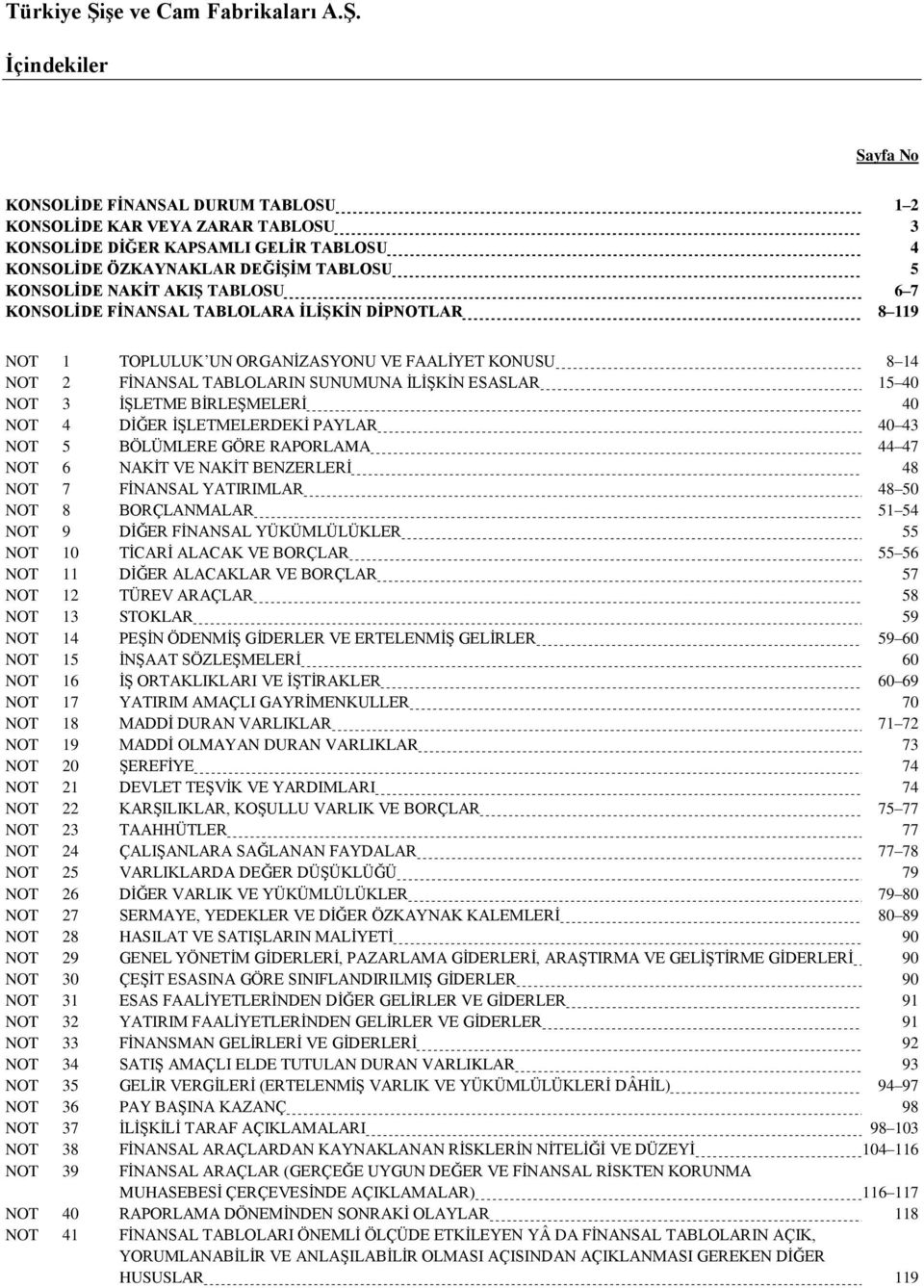 BİRLEŞMELERİ 40 NOT 4 DİĞER İŞLETMELERDEKİ PAYLAR 40 43 NOT 5 BÖLÜMLERE GÖRE RAPORLAMA 44 47 NOT 6 NAKİT VE NAKİT BENZERLERİ 48 NOT 7 FİNANSAL YATIRIMLAR 48 50 NOT 8 BORÇLANMALAR 51 54 NOT 9 DİĞER