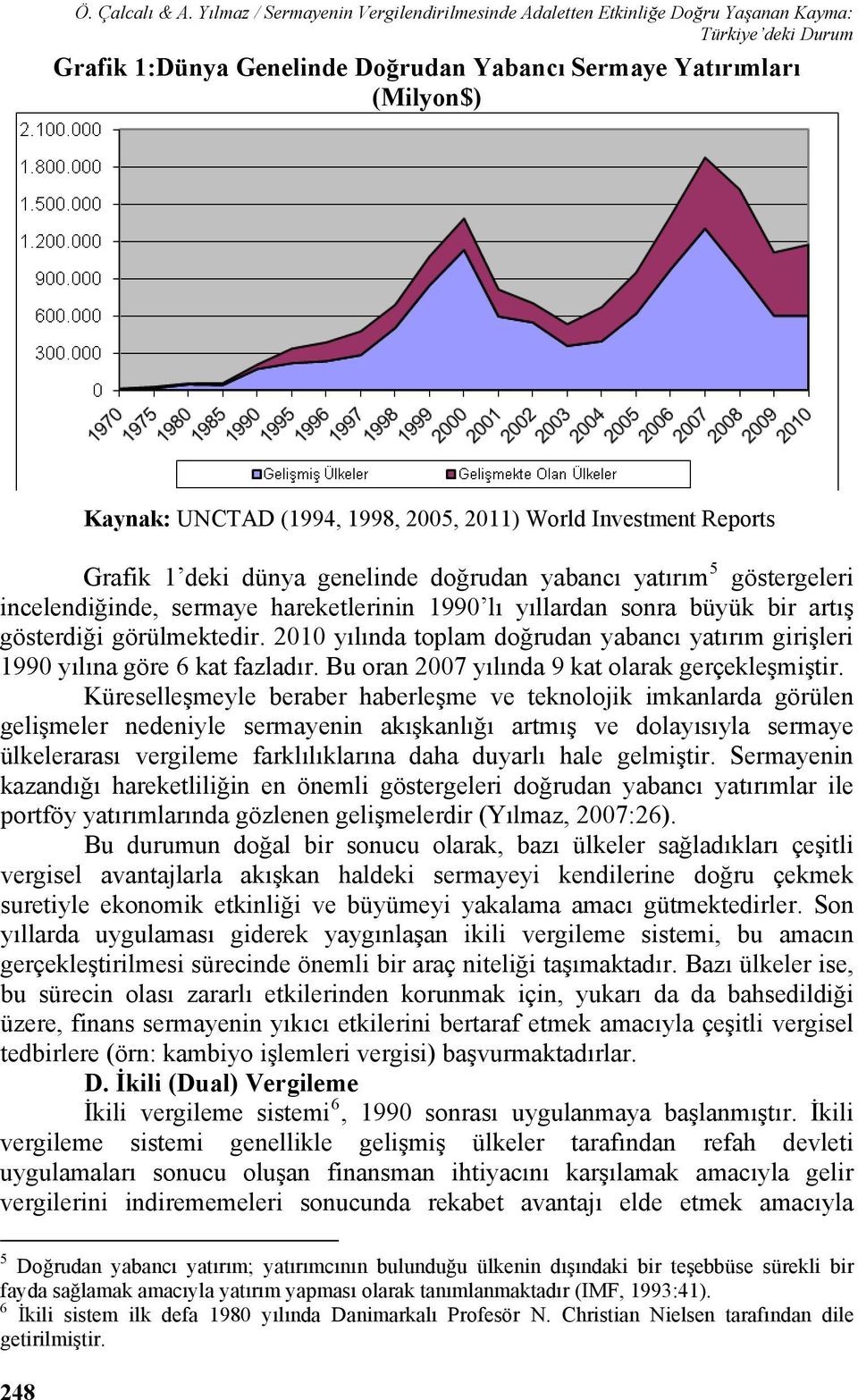 1998, 2005, 2011) World Investment Reports Grafik 1 deki dünya genelinde doğrudan yabancı 5 göstergeleri incelendiğinde, sermaye hareketlerinin 1990 lı yıllardan sonra büyük bir artış gösterdiği