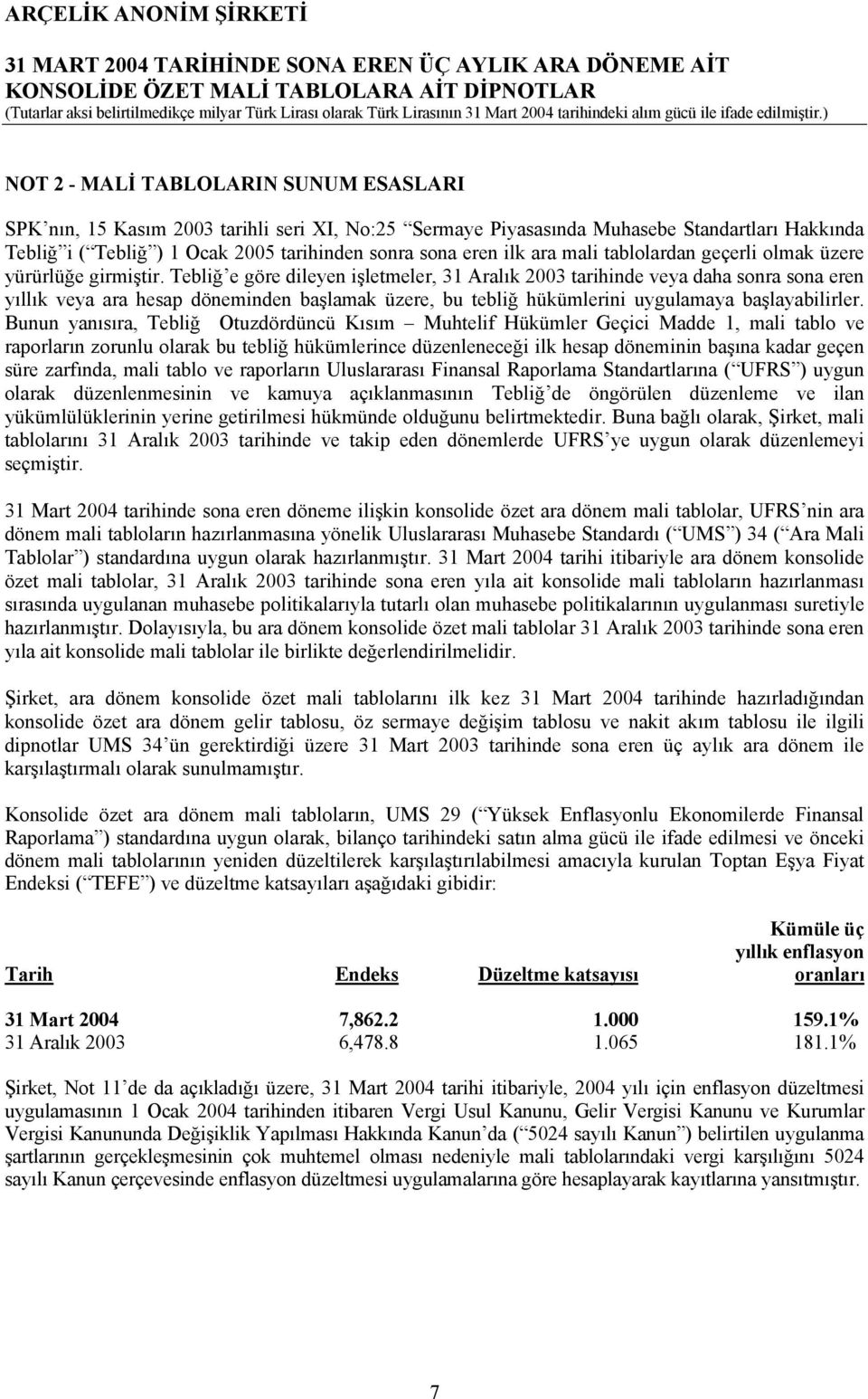 Tebliğ e göre dileyen işletmeler, 31 Aralık 2003 tarihinde veya daha sonra sona eren yıllık veya ara hesap döneminden başlamak üzere, bu tebliğ hükümlerini uygulamaya başlayabilirler.