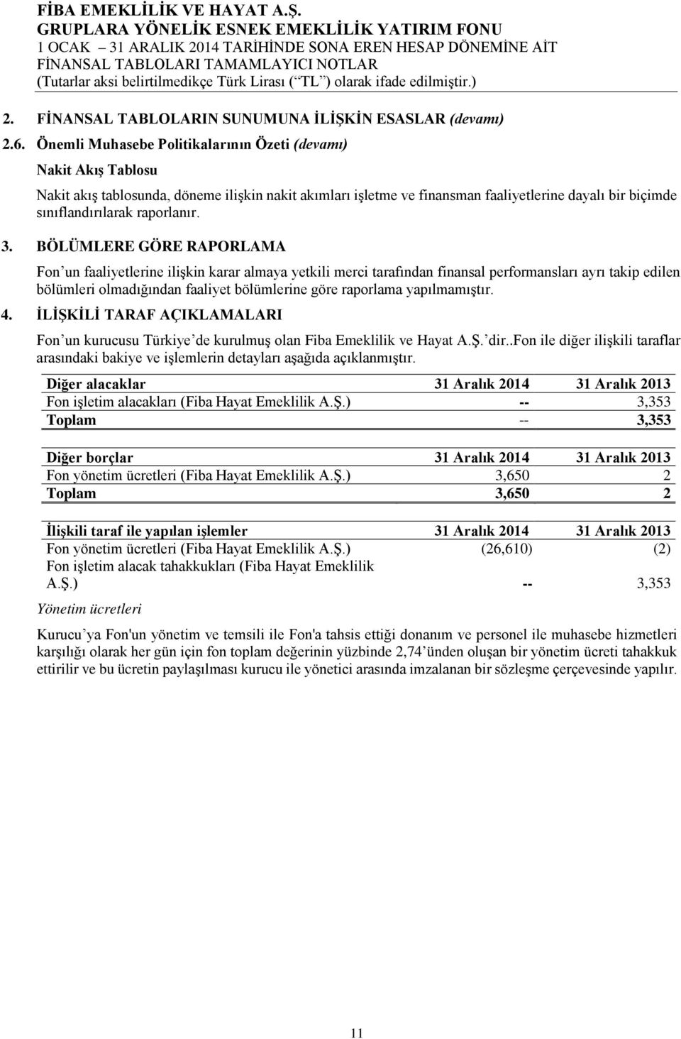 olarak ifade edilmiştir.) 2. FİNANSAL TABLOLARIN SUNUMUNA İLİŞKİN ESASLAR (devamı) 2.6.