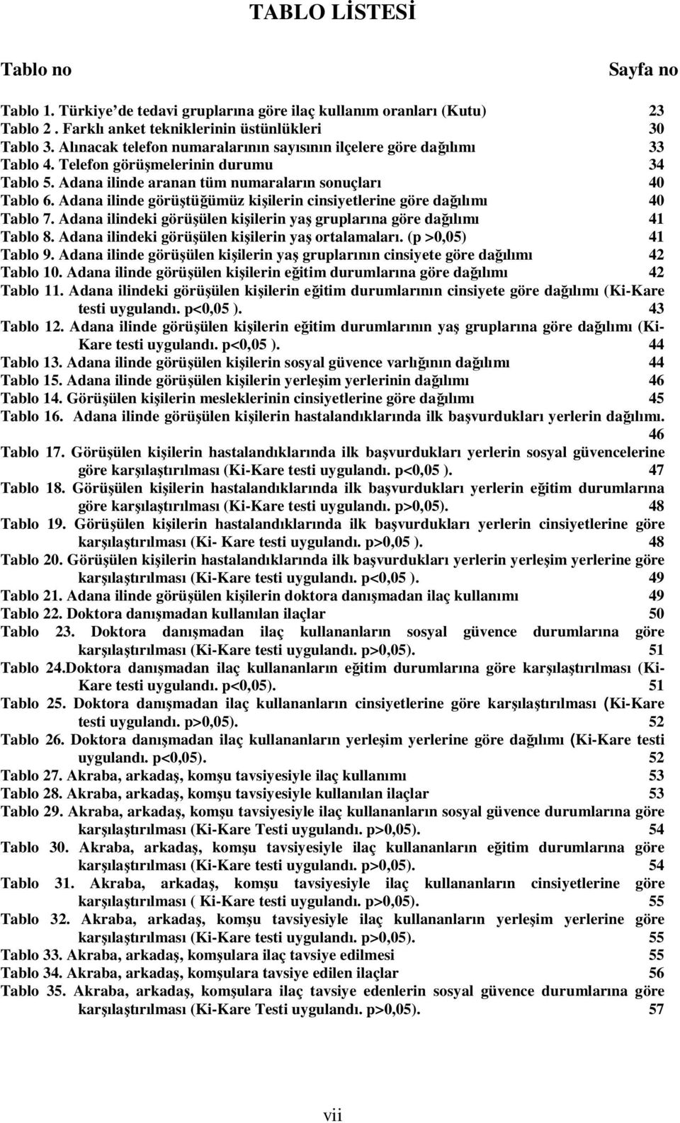 Adana ilinde görüştüğümüz kişilerin cinsiyetlerine göre dağılımı 40 Tablo 7. Adana ilindeki görüşülen kişilerin yaş gruplarına göre dağılımı 41 Tablo 8.