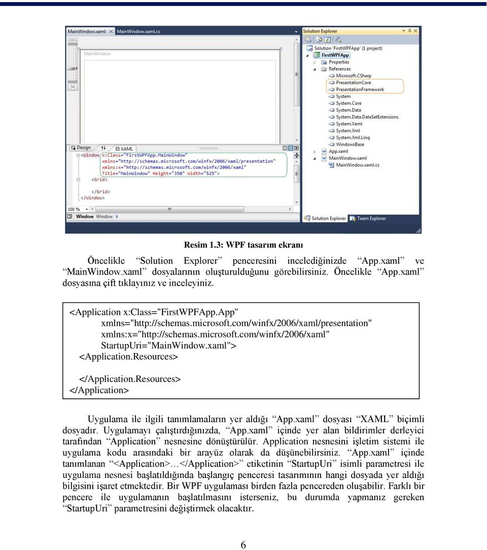 xaml"> <Application.Resources> </Application.Resources> </Application> Uygulama ile ilgili tanımlamaların yer aldığı App.xaml dosyası XAML biçimli dosyadır. Uygulamayı çalıģtırdığınızda, App.