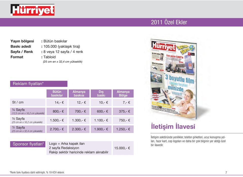 yükseklik) 800,- 700,- 600,- 375,- ½ yfa (25 cm en x 16,2 cm yükseklik) 1 /1 yfa 1.500,- 1.300,- 1.100,- 2.700,- 2.300,- 1.900,- 750,- 1.