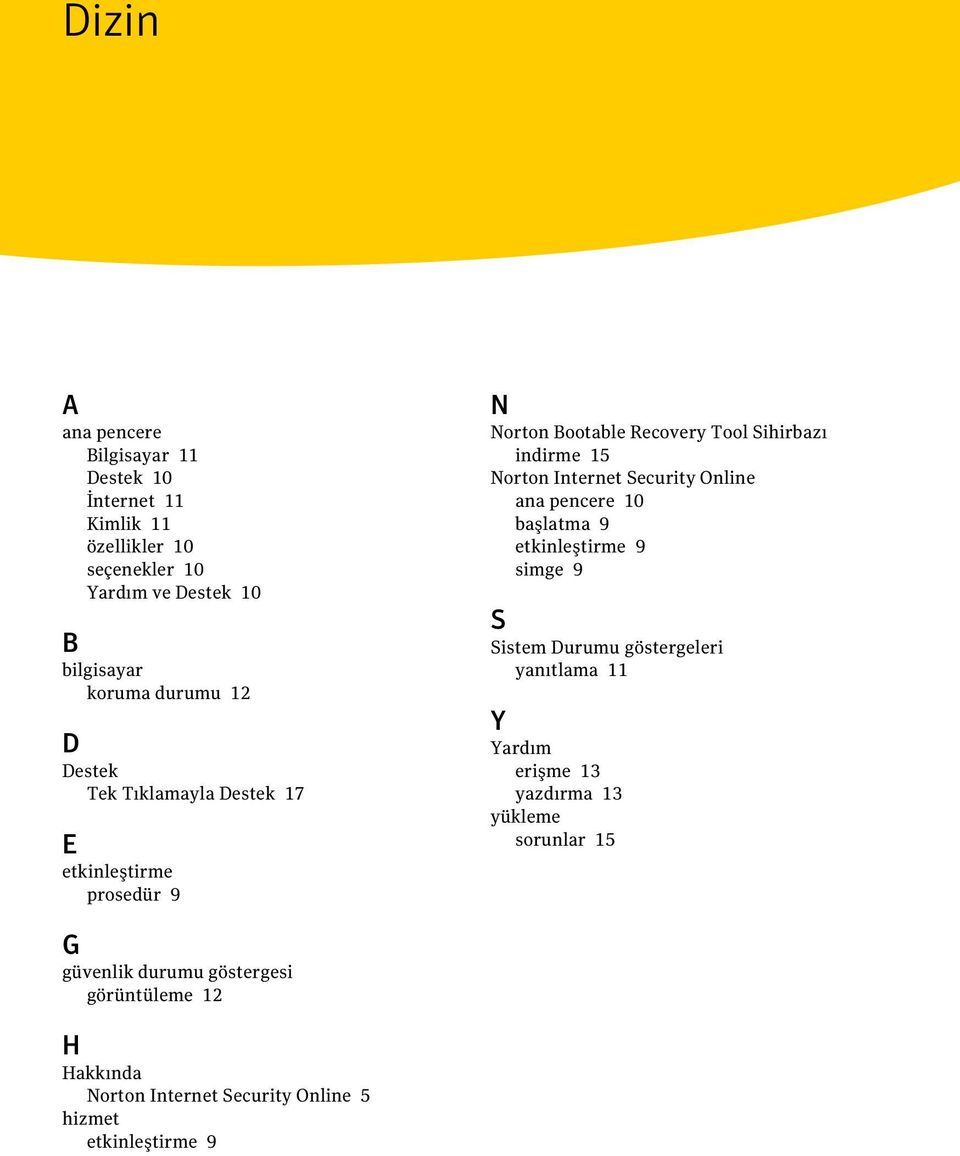 Internet Security Online ana pencere 10 başlatma 9 etkinleştirme 9 simge 9 S Sistem Durumu göstergeleri yanıtlama 11 Y Yardım erişme 13