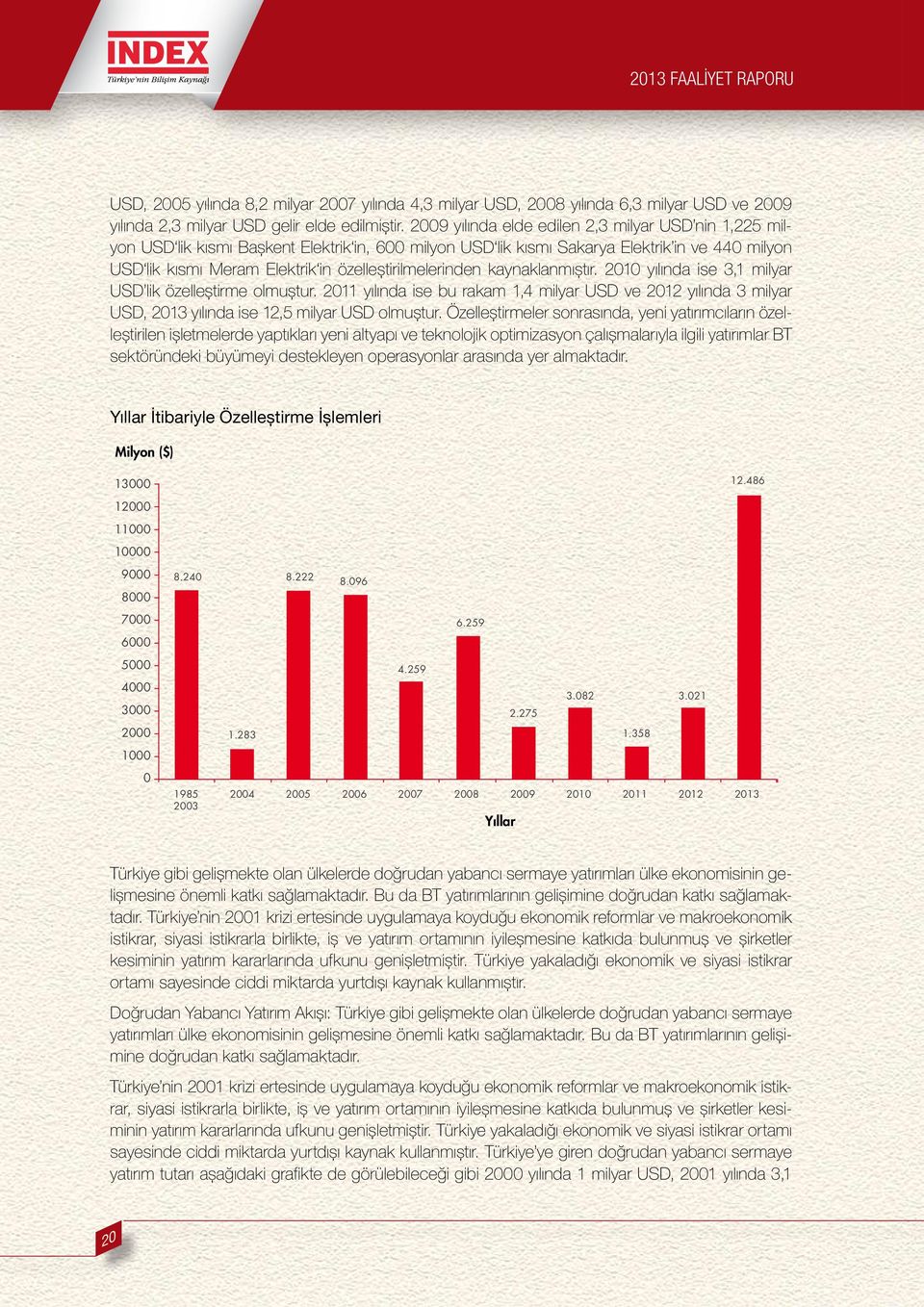 özelleștirilmelerinden kaynaklanmıștır. 21 yılında ise 3,1 milyar USD lik özelleștirme olmuștur.