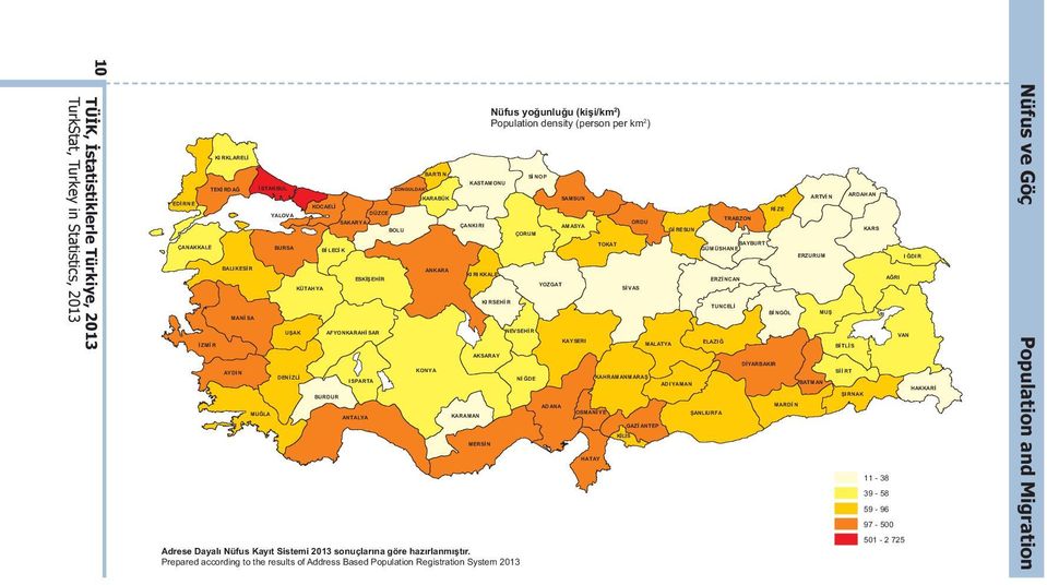 Prepared according to the results of Address Based Population Registration System 2013 Nüfus yoğunluğu (kişi/km 2 ) Population density (person per km 2 ) ÇORUM NEVSEHİ R Nİ ĞDE Sİ NOP YOZGAT ADANA