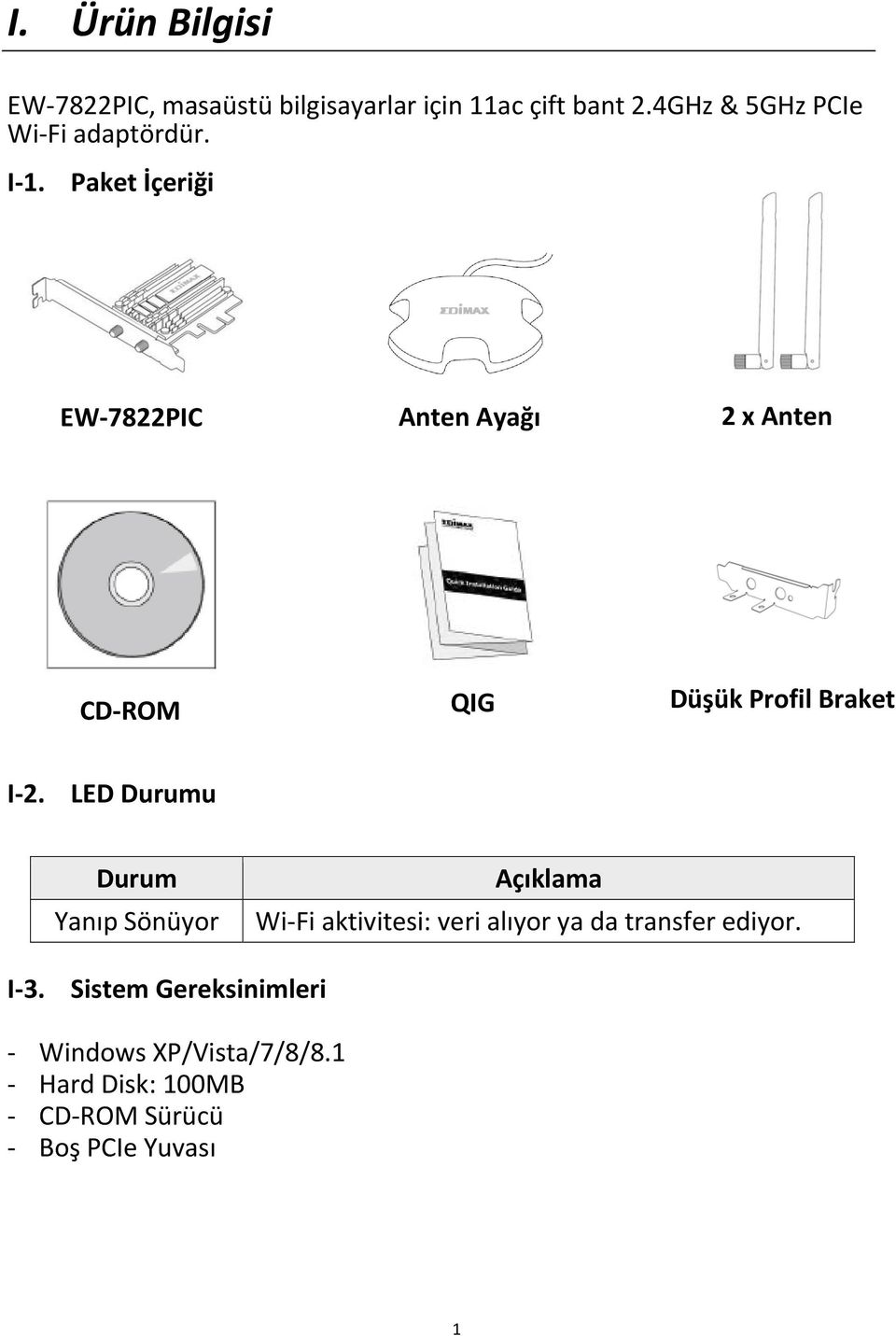 Paket İçeriği EW 7822PIC Anten Ayağı 2 x Anten CD ROM QIG Düşük ProfilBraket I 2.