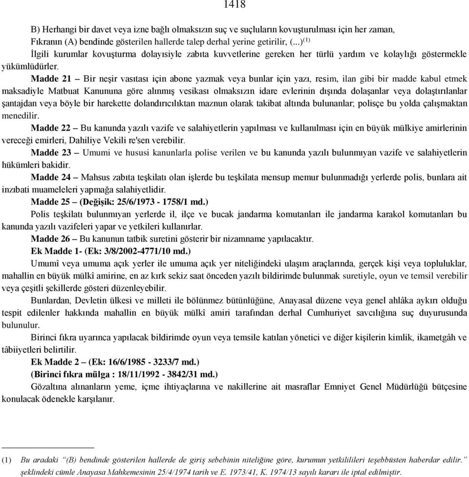 Madde 21 Bir neşir vasıtası için abone yazmak veya bunlar için yazı, resim, ilan gibi bir madde kabul etmek maksadiyle Matbuat Kanununa göre alınmış vesikası olmaksızın idare evlerinin dışında