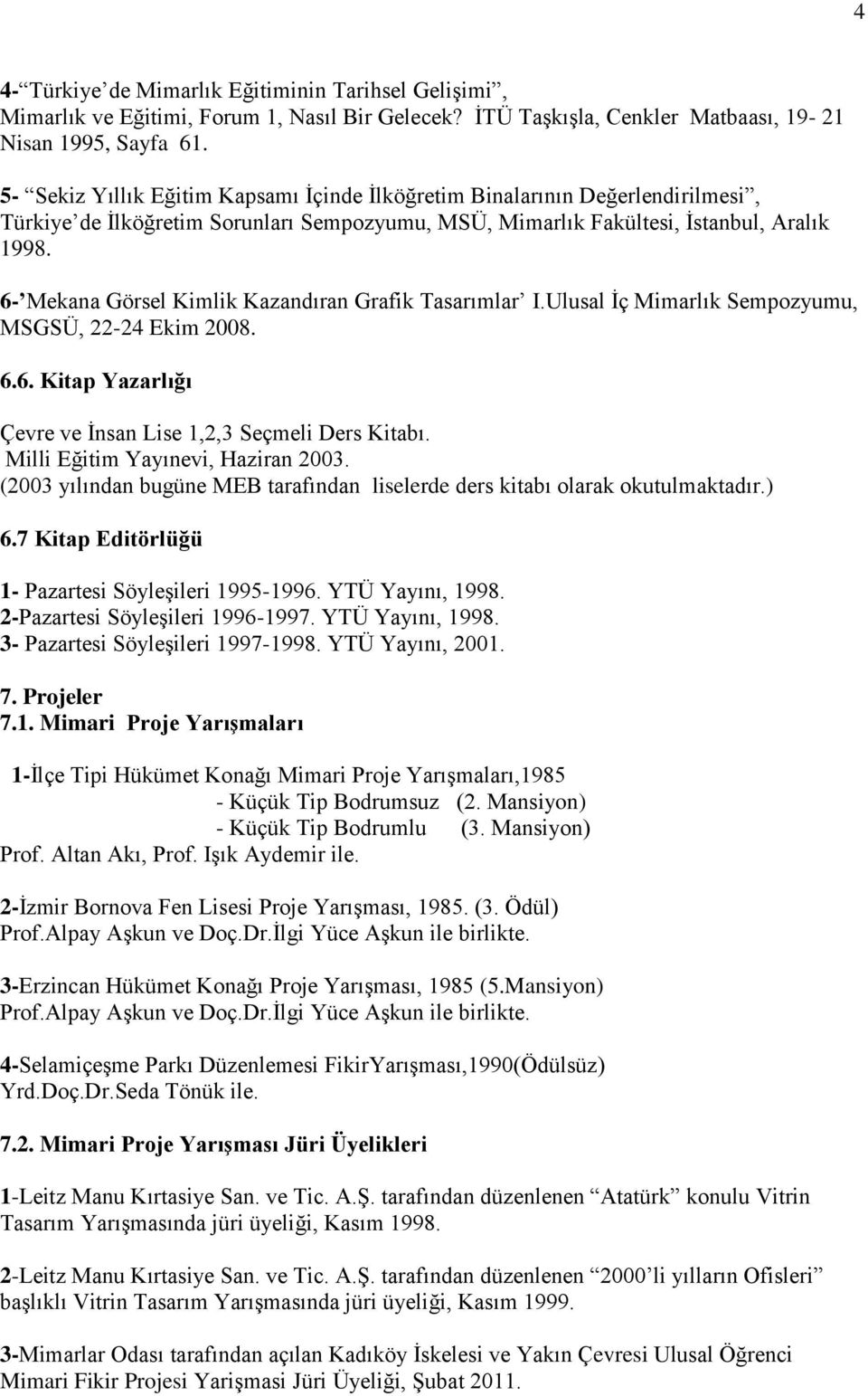 6- Mekana Görsel Kimlik Kazandıran Grafik Tasarımlar I.Ulusal İç Mimarlık Sempozyumu, MSGSÜ, 22-24 Ekim 2008. 6.6. Kitap Yazarlığı Çevre ve İnsan Lise 1,2,3 Seçmeli Ders Kitabı.