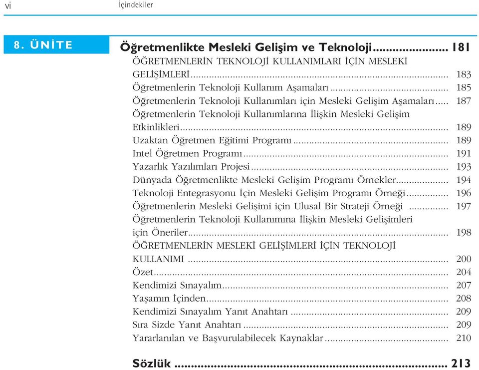 .. 189 Intel Ö retmen Program... 191 Yazarl k Yaz l mlar Projesi... 193 Dünyada Ö retmenlikte Mesleki Geliflim Program Örnekler... 194 Teknoloji Entegrasyonu çin Mesleki Geliflim Program Örne i.