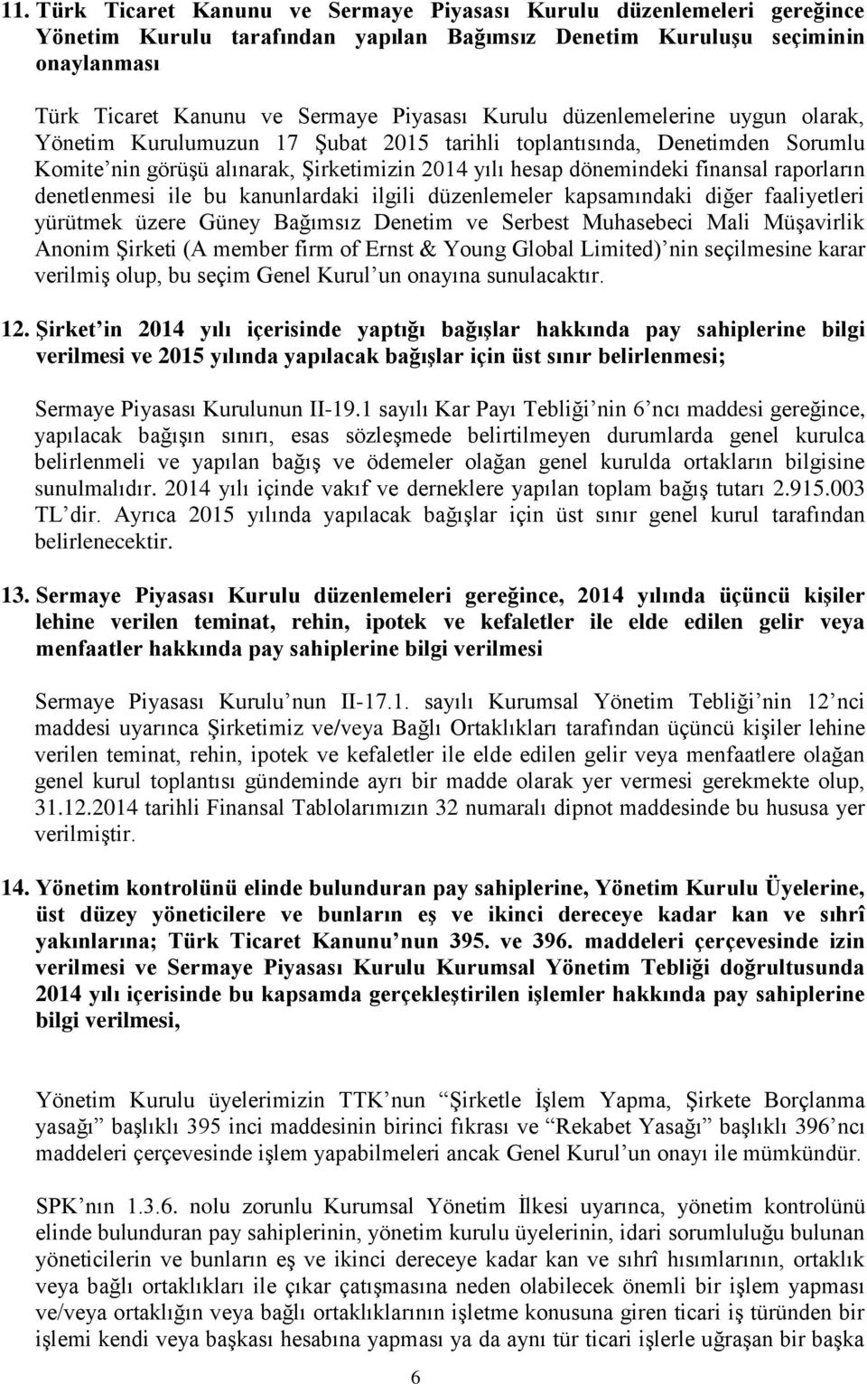 raporların denetlenmesi ile bu kanunlardaki ilgili düzenlemeler kapsamındaki diğer faaliyetleri yürütmek üzere Güney Bağımsız Denetim ve Serbest Muhasebeci Mali Müşavirlik Anonim Şirketi (A member