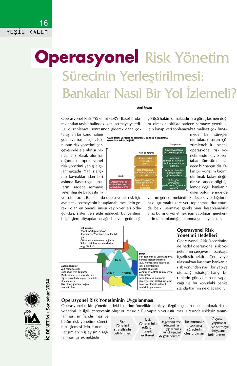 Konunun risk yönetimi çerçevesinde ele al n fl henüz tam olarak oturmad ndan operasyonel risk yönetimi yanl fl alg - lanmaktad r.