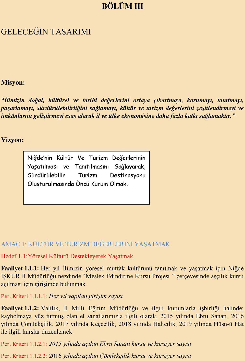 Vizyon: Niğde nin Kültür Ve Turizm Değerlerinin Yaşatılması ve Tanıtılmasını Sağlayarak, Sürdürülebilir Turizm Destinasyonu Oluşturulmasında Öncü Kurum Olmak.