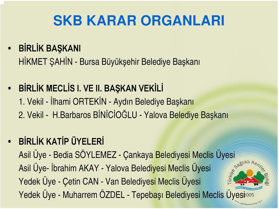 Barbaros BİNİCİOĞLU - Yalova Belediye Başkanı BİRLİK KATİP ÜYELERİ Asil Üye - Bedia SÖYLEMEZ - Çankaya Belediyesi Meclis