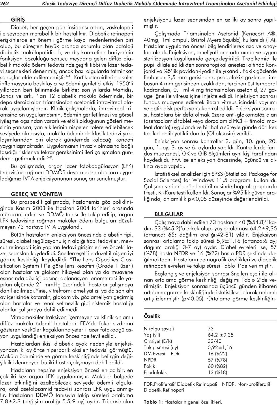 İç ve dış kan-retina bariyerinin fonksiyon bozukluğu sonucu meydana gelen diffüz diabetik maküla ödemi tedavisinde çeşitli tıbbi ve lazer tedavi seçenekleri denenmiş, ancak bazı olgularda tatminkar