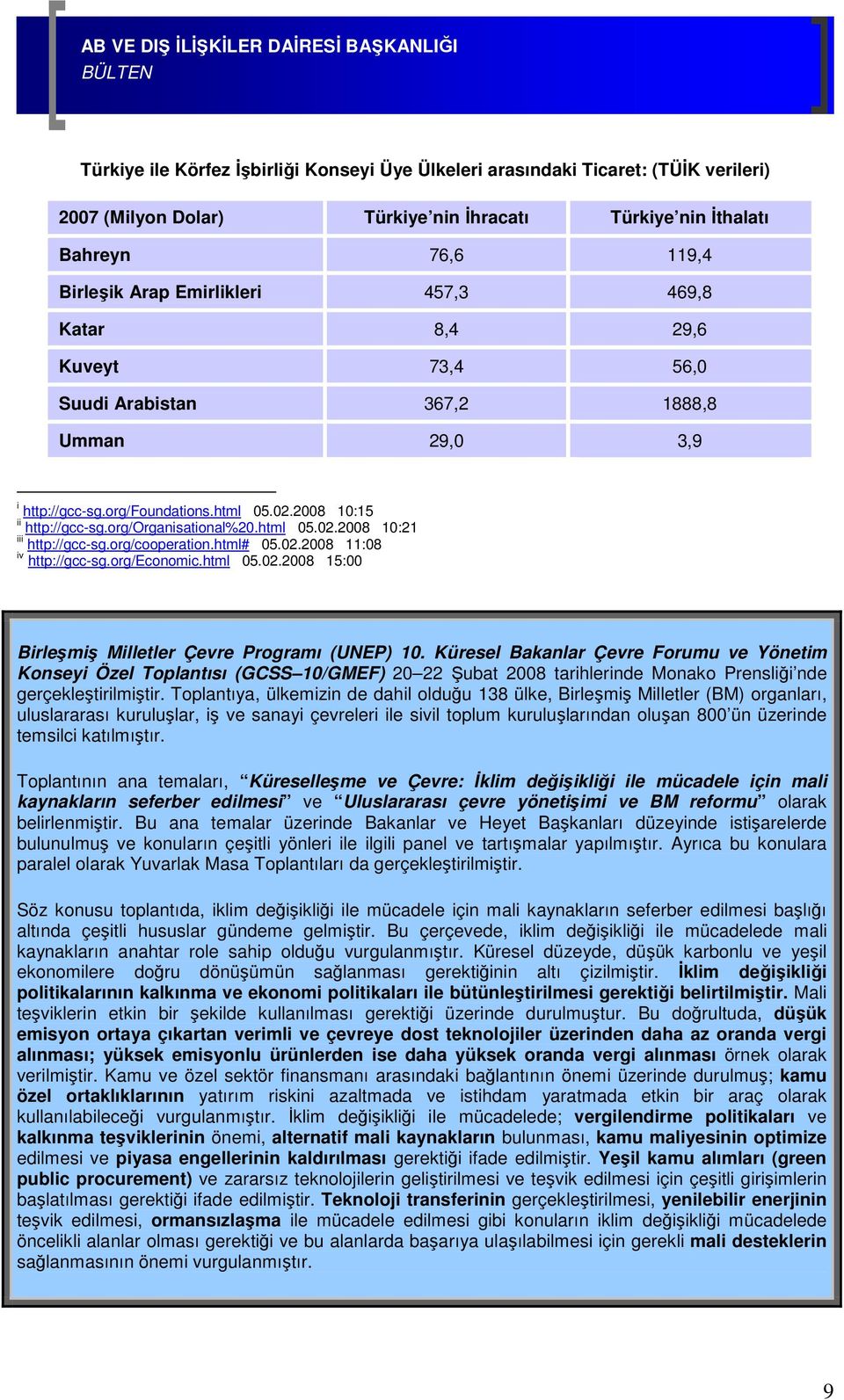 org/cooperation.html# 05.02.2008 11:08 iv http://gcc-sg.org/economic.html 05.02.2008 15:00 Birleşmiş Milletler Çevre Programı (UNEP) 10.