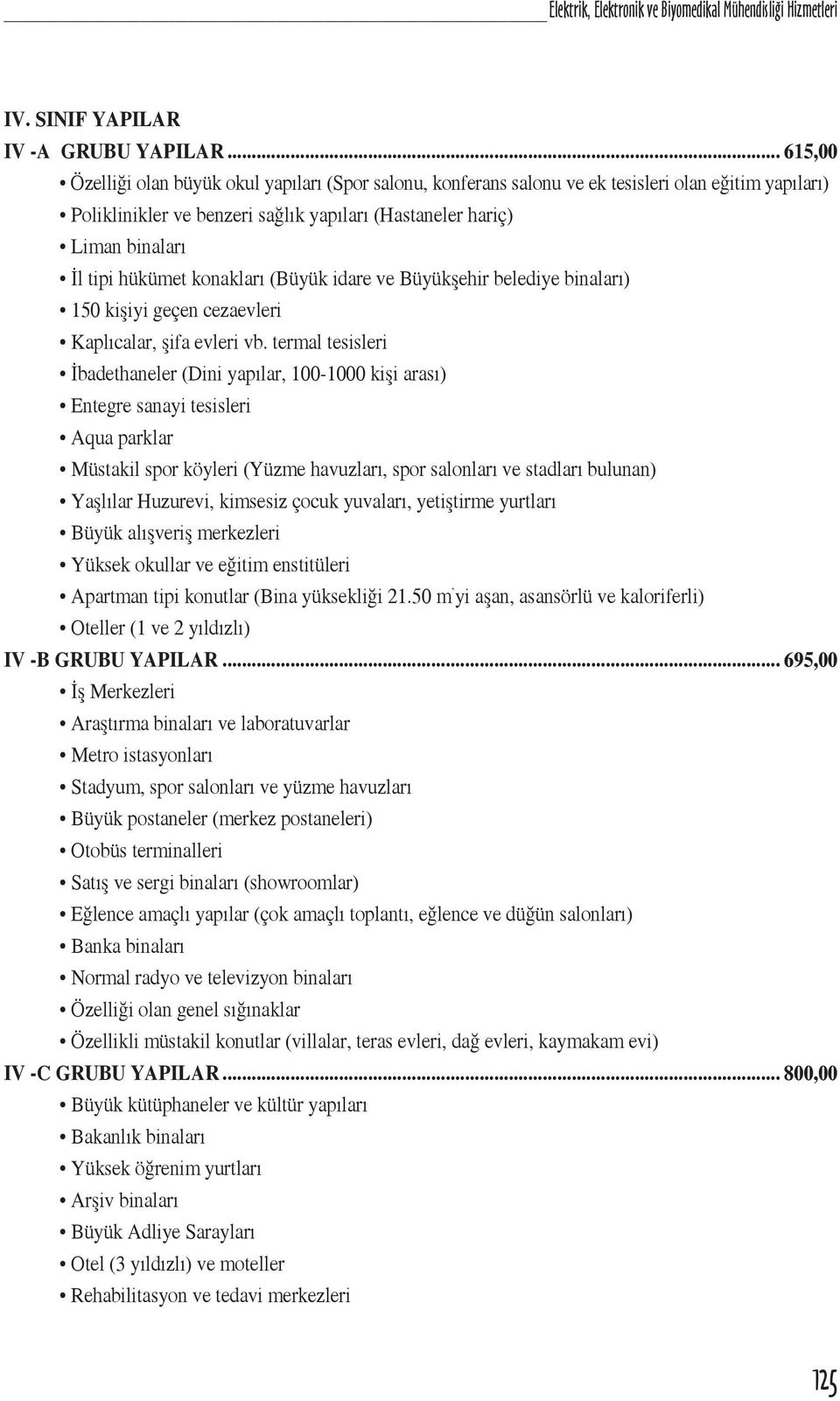 hükümet konakları (Büyük idare ve Büyükşehir belediye binaları) 150 kişiyi geçen cezaevleri Kaplıcalar, şifa evleri vb.