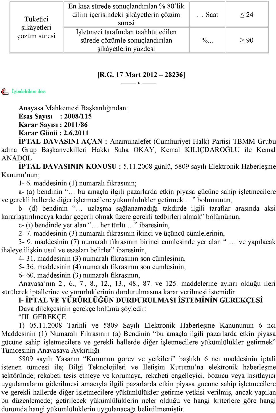 nayasa Mahkemesi Başkanlığından: sas Sayısı : 008/ Karar Sayısı : 0/86 