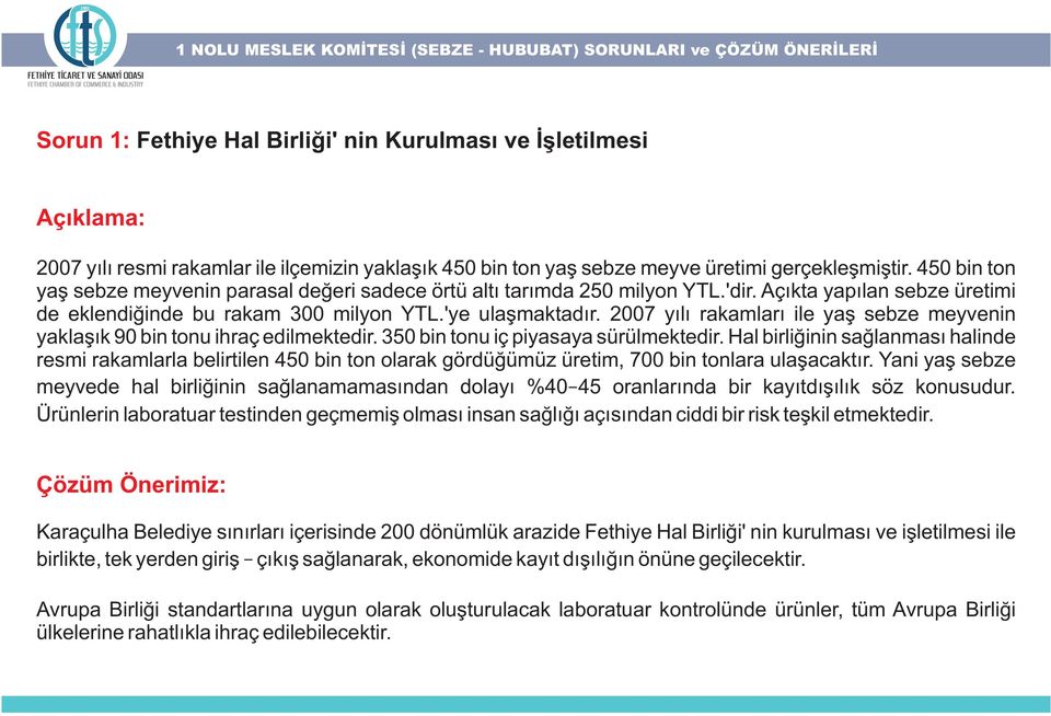 'ye ulaþmaktadýr. 2007 yýlý rakamlarý ile yaþ sebze meyvenin yaklaþýk 90 bin tonu ihraç edilmektedir. 350 bin tonu iç piyasaya sürülmektedir.