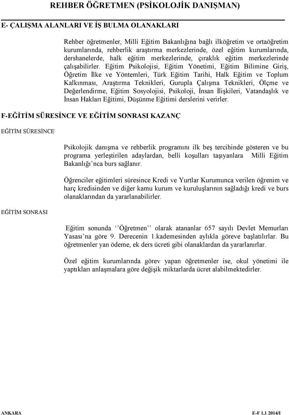 Eğitim Psikolojisi, Eğitim Yönetimi, Eğitim Bilimine Giriş, Öğretim İlke ve Yöntemleri, Türk Eğitim Tarihi, Halk Eğitim ve Toplum Kalkınması, Araştırma Teknikleri, Gurupla Çalışma Teknikleri, Ölçme